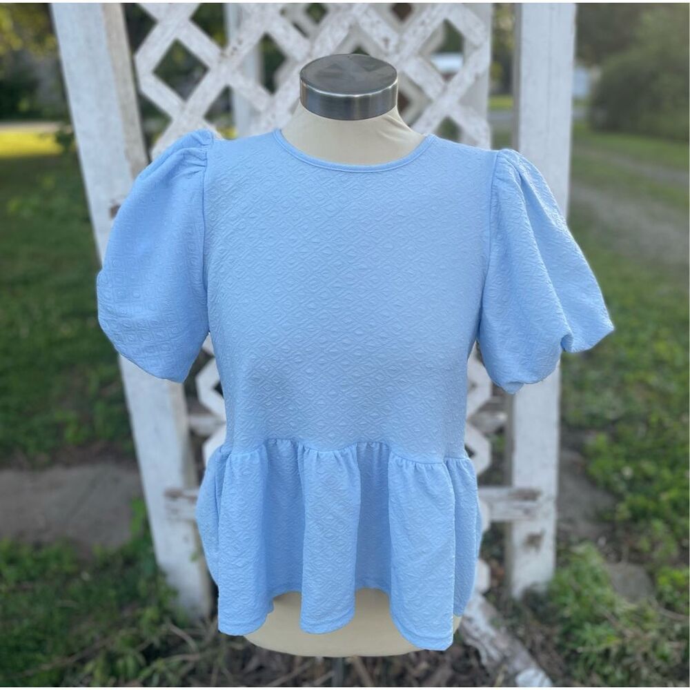 Blu Pepper Baby Blue Tie Back Top Puff Sleeve Small New